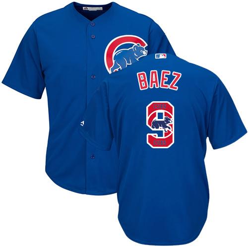 Cubs #9 Javier Baez Blue Team Logo Fashion Stitched MLB Jersey - Click Image to Close